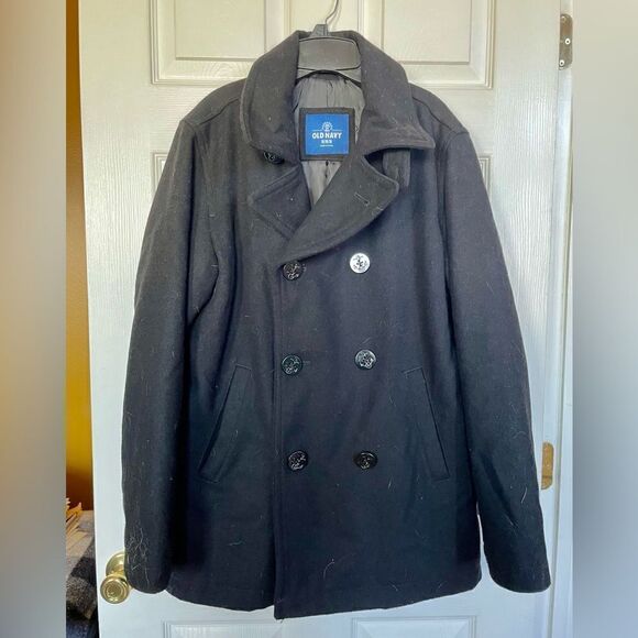 BLACK PEACOAT BY OLD NAVY MEDIUM EXCELLENT CONDITION - Picture 2 of 7